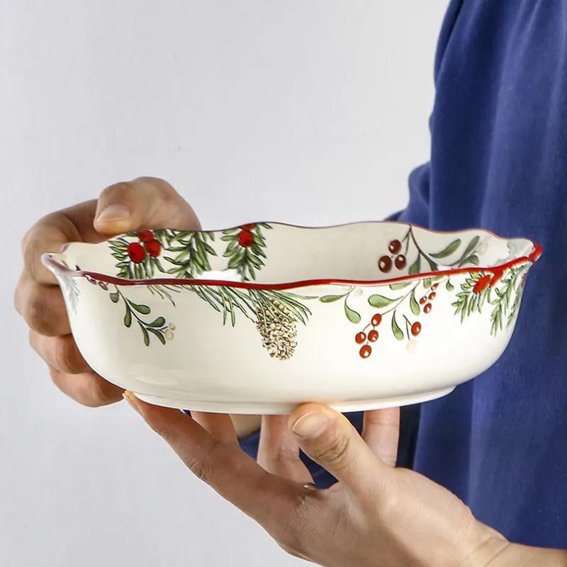 Салатники для фруктов в американском стиле, домашние суповые тарелки, неглубокие тарелки неправильной формы, креативные керамические глубокие тарелки, расписные подглазурной краской, можно использовать повторно