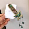Blue Gem Healing Rhinestone Pearl Ethnic Tassel Hair Clip for Women