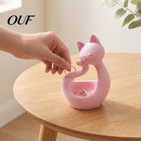 Abstract Cat Line Art Shape 3D Printed Storage Tray, Matte Finish Decorative Desktop Multipurpose Plate Durable PLA Ornament for Bedroom Dressing