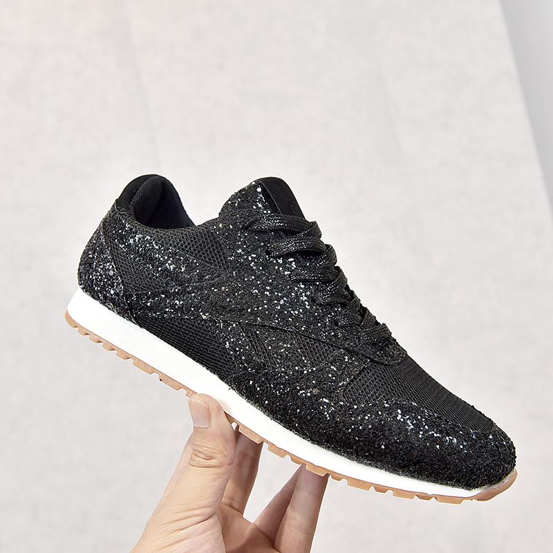 Fashion New Fashion Women Glitter Sneakers Casual Bling Vulcanized Shoes Female Mesh Lace Up Platform Comfort Fashion Shoes Plus Size 43