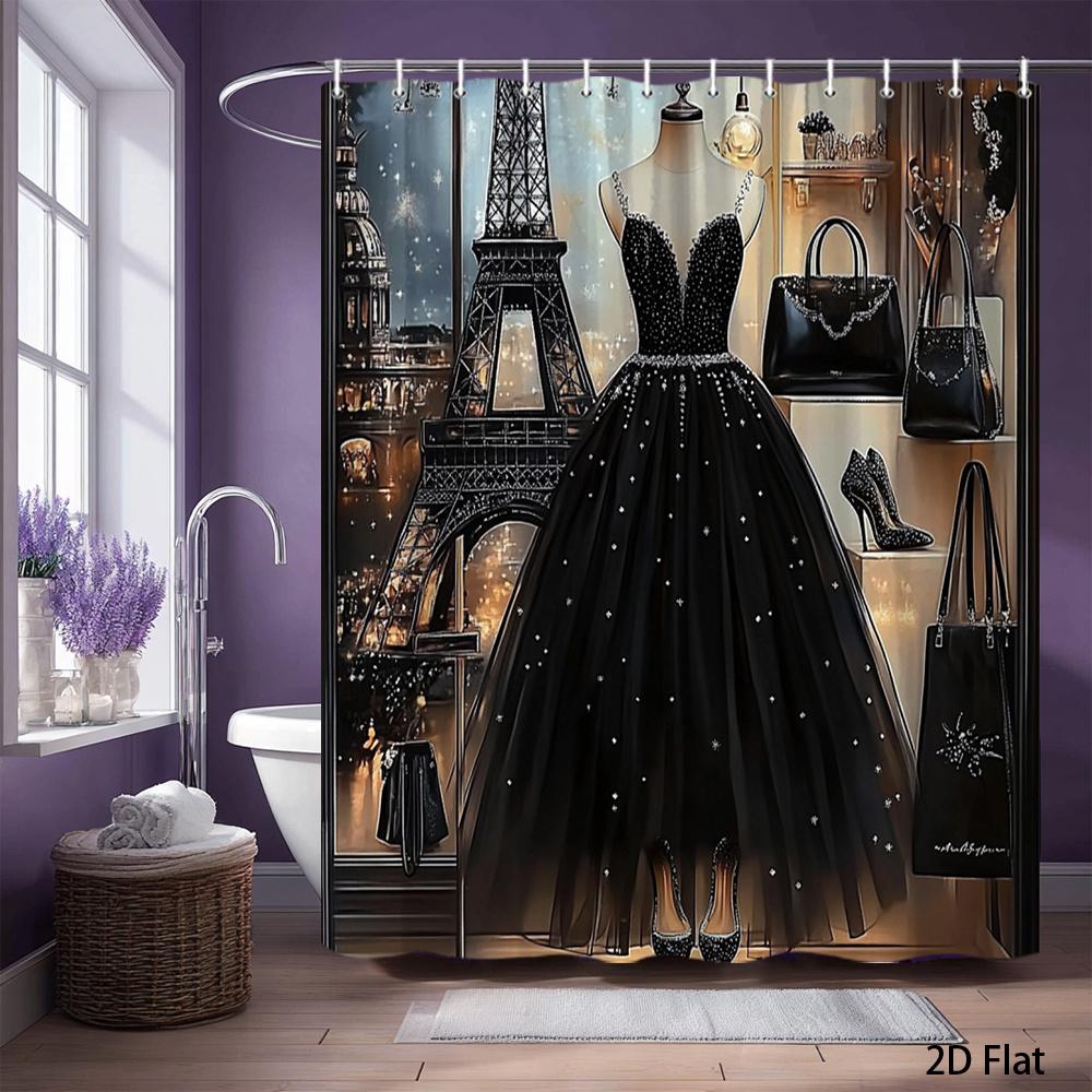 Paris Eiffel Tower Night Scene Shower Curtain Waterproof Bathroom Decor Curtain for Modern Home Bathroom Shower Curtain