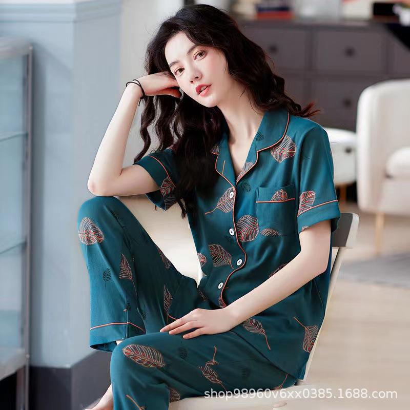 Женский пижамный комплект из 100% хлопка с короткими рукавами - летняя домашняя одежда для людей среднего и пожилого возраста