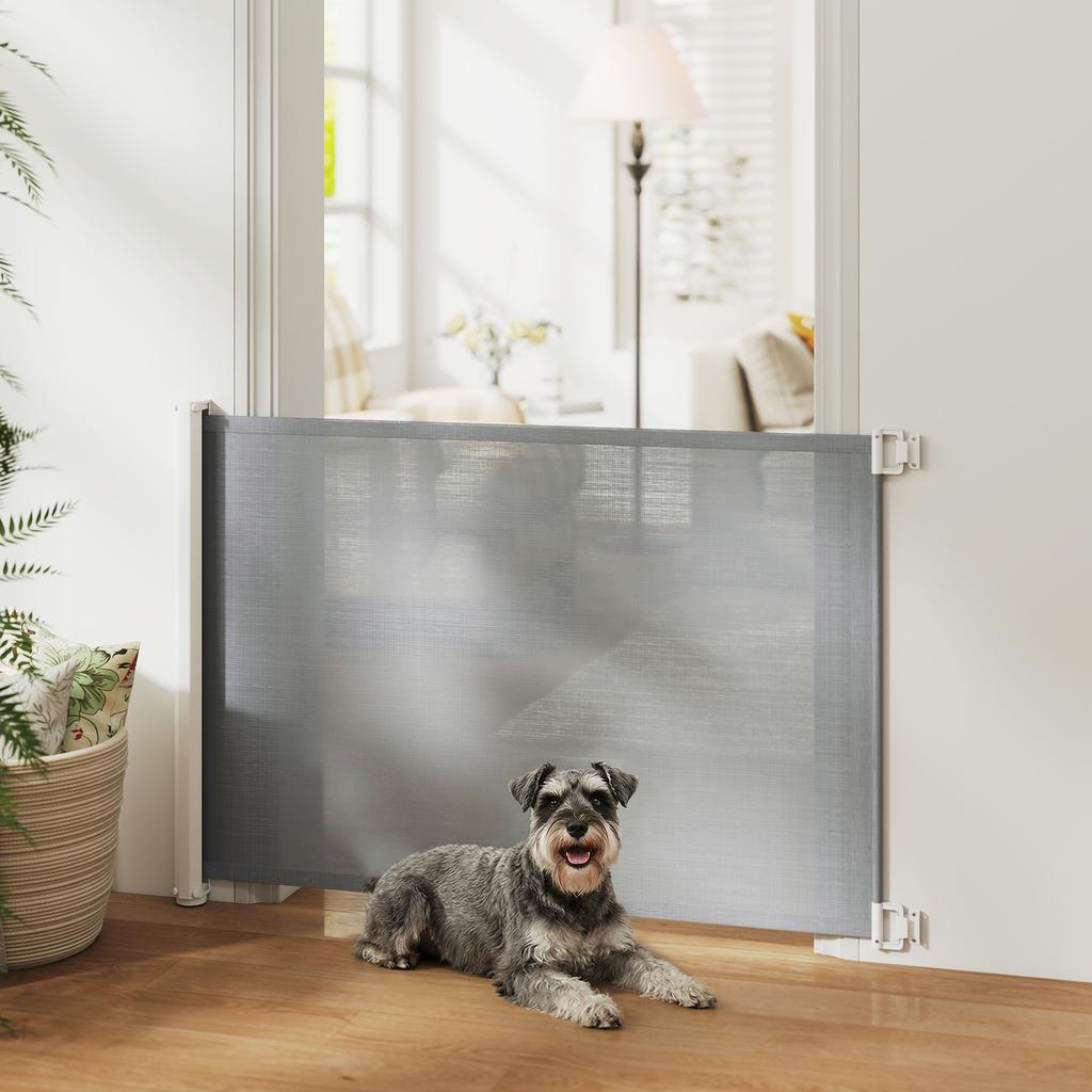 Retractable Pet Safety Gate, Folding Dog Barrier, Grey