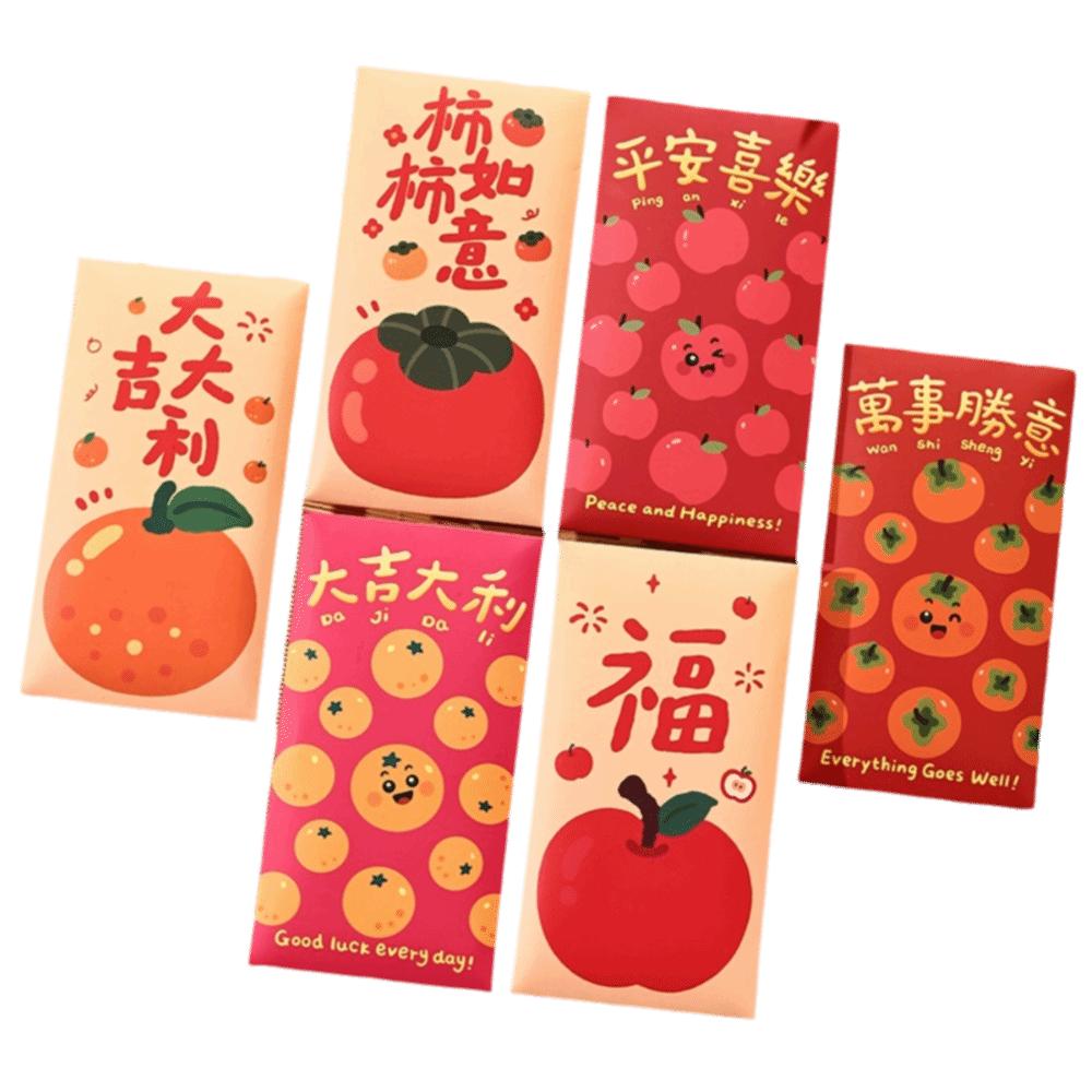 6 шт./набор Красные конверты со знаком зодиака Лошадь, цветная печать, мультяшные, для Праздника Весны, красные пакеты, традиционное благословение, мешочек для денег на удачу