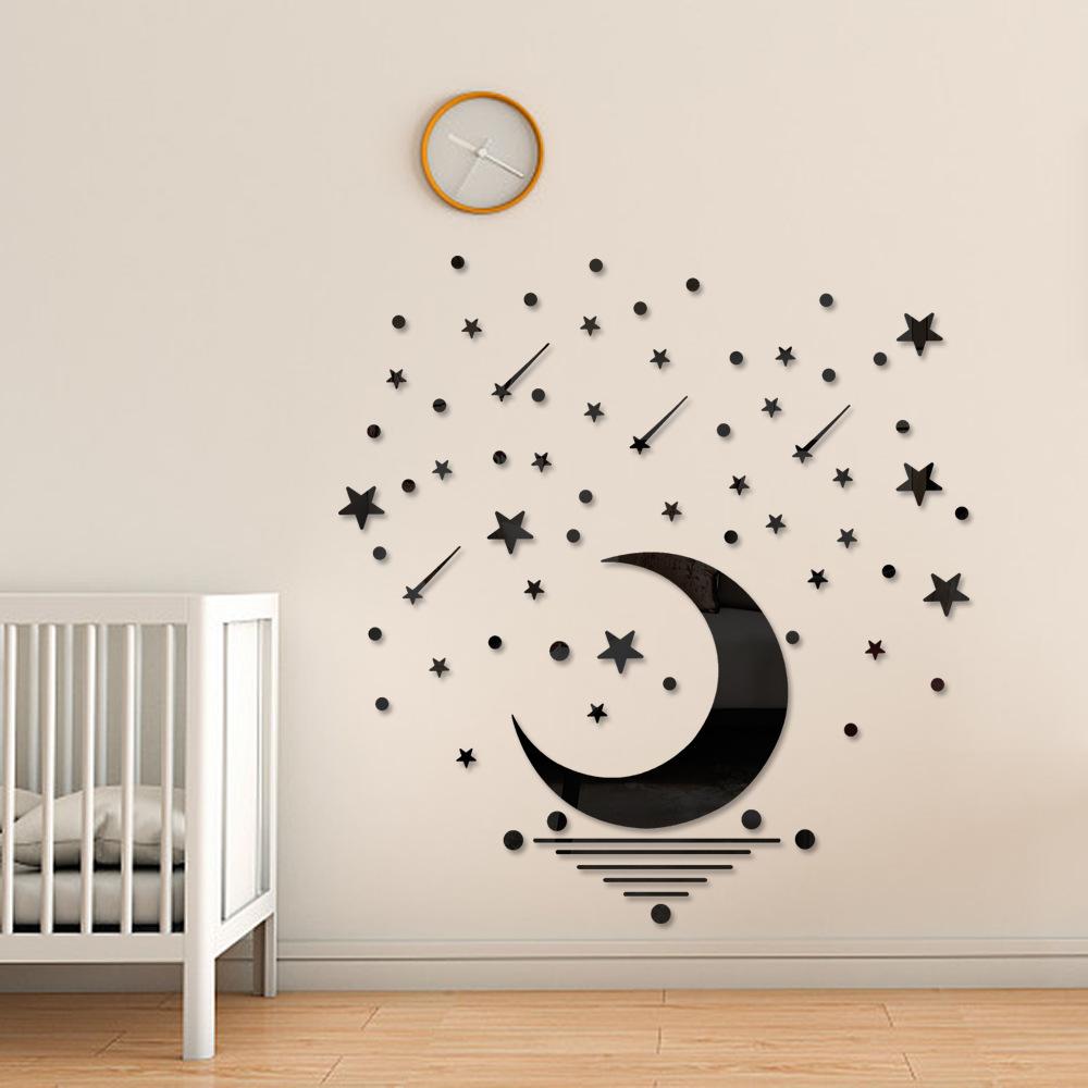 Звезда и Луна в воде Зеркальные настенные наклейки Детская комната Детское настенное украшение Ванная комната Водонепроницаемые влагостойкие наклейки