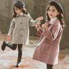 Kids Winter Wool Blend Coats Vintage Fashion Teen Girls Beige Long Jackets Warm Outerwear Thick Jacket Child