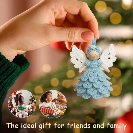 1/2 Sets DIY Crochet Angel Ornament Kit Beginners Handmade Angel Girl Decoration Yarn Craft Christmas Tree Hanging Crocheting Angel Doll Holiday Gift