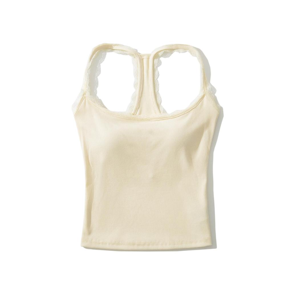 Women's Summer 2024 Backless Slim-Fit Halter Top with Bra Pads & Lace Trim