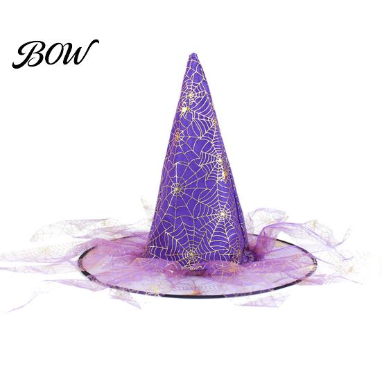 Festival Party Headwear Halloween Witch Wizard Hat, Adult Kids Cosplay Cone Hat with Spider Pointed Web Star Decor, Gothic Costume Prop, Trick