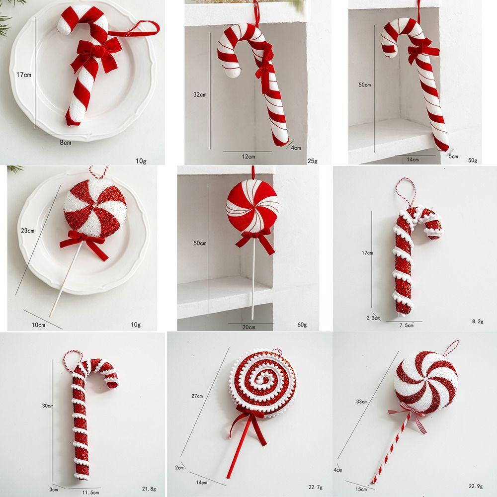 Red White Simulation Candy Cane Decoration Canes Xmas Flocking Velvet Pendant