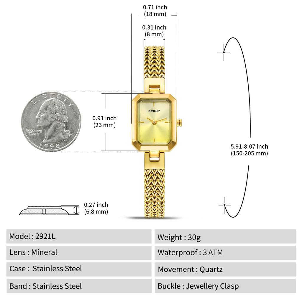 BERNY Women's Rectangular Mini Quartz Watch