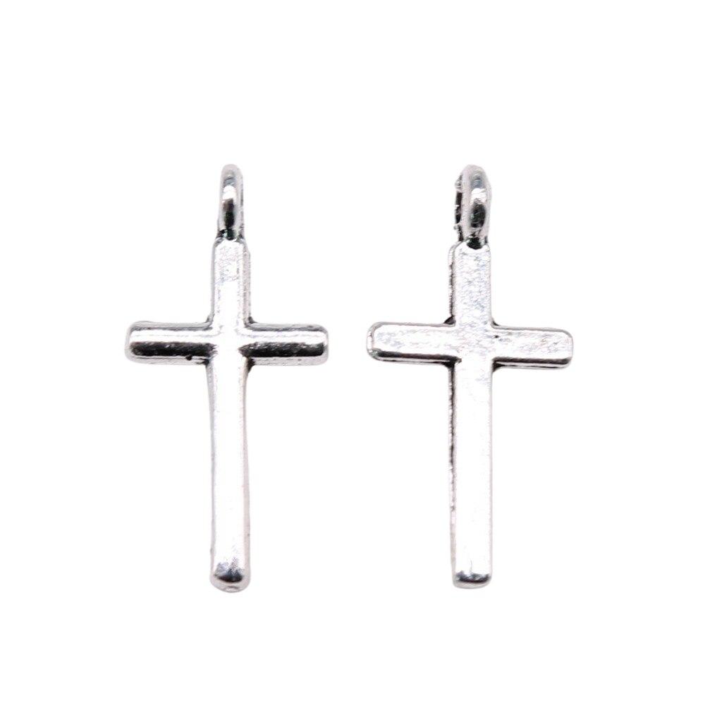 40Pcs Cross Charms Jewelry Making Kit Antique Silver Color 16X7mm