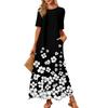 Women's Fashionable And Casual Long Beach Skirt Round Neck Short Sleeved Loose Retro Print Dress