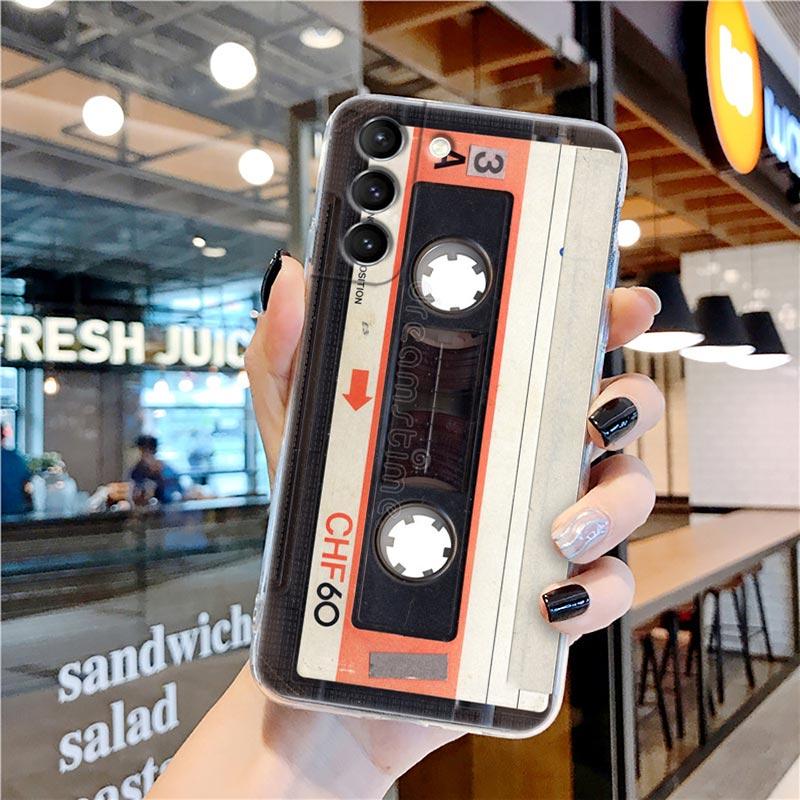 Retro Music Cassette Tape Vintage Style Transparent Case for Samsung Galaxy S22 S21 S20 FE S 22 Ultra S10 S9 Plus 5G Cover Coque