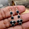 Длинные серьги с черным ониксом и круглым драгоценным камнем, проданы, серьги из стерлингового серебра 925 пробы, подарок для нее, серьги с камнем, свадебный подарок