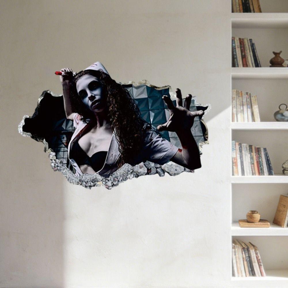 Self Adhesive Zombie Wall Sticker Realistic Ghost Witch Silhouette Sticker  Party