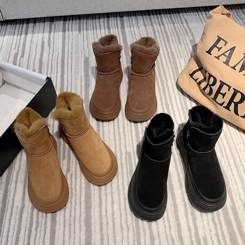 Мода 2024 года, осень и зима, новые женские замшевые сапоги с круглым носком, однотонные, дизайнерские, элегантные, женские, короткие, на низком каблуке, теплые, зимние сапоги