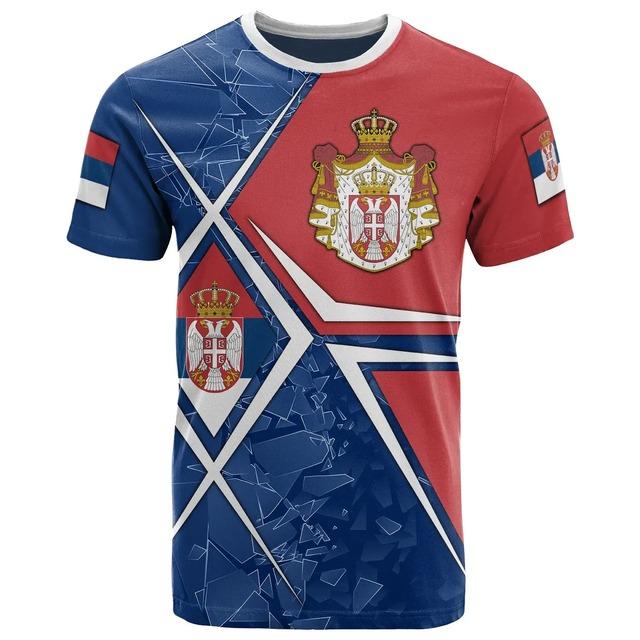 Fashion Trend Men Casual T-shirt Serbia Flag National Emblem 3d Print Oversized Loose T-shirt Harajuku Street Top
