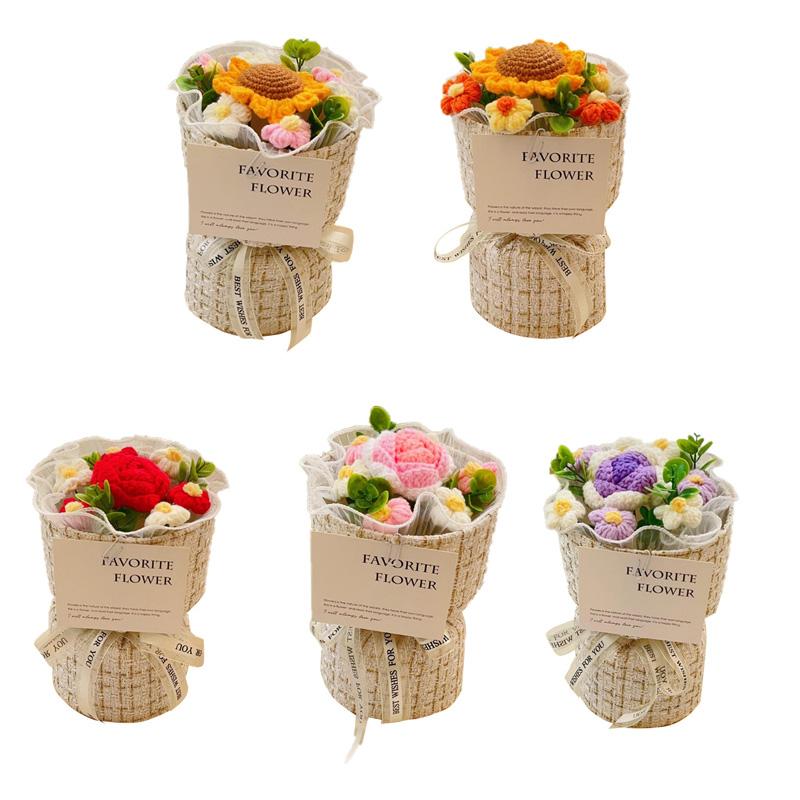 1 шт. искусственные цветы мини-букет ко Дню святого Валентина креативный ручной вязаный крючком пряжа подарок на день рождения новый год