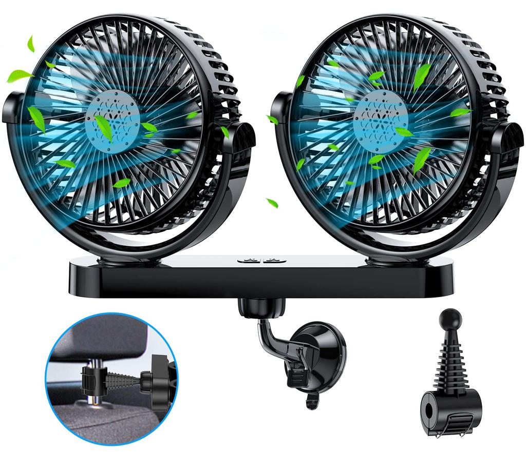 Amison Car Fan, USB Port, 3 Step Air Flow Adjustment, 5 Inch 2-In Fan,