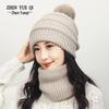 Winter Fashion Women's Knitted Scarf & Hat Set - Windproof, Velvet-Lined, Wool Ball for Warmth & Neck Protection