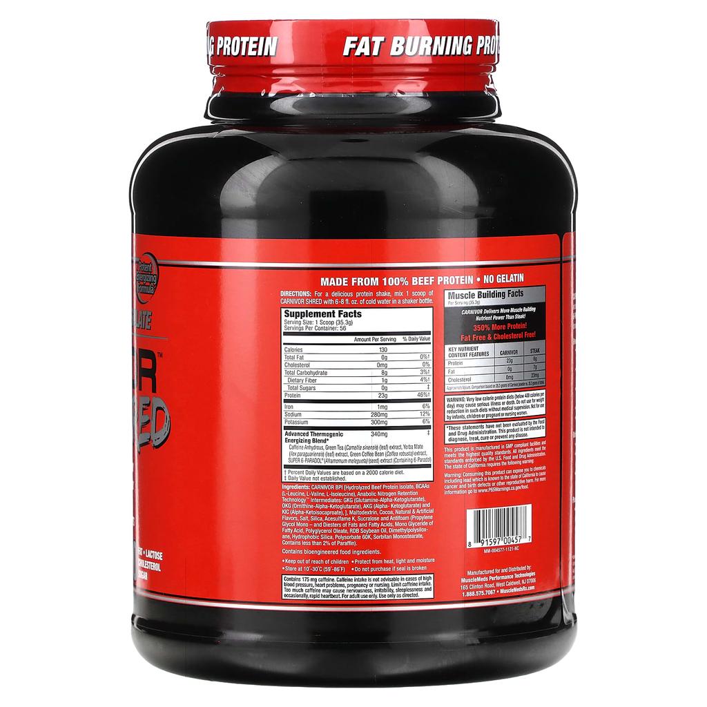 MuscleMeds Carnivor Shredded, Hydrolyzed Protein, Chocolate Flavor, 4.35 Lb (1,977 G)