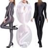 Womens Shiny Satin Glossy Silky Leotard Jumpsuit 2 Zipper Open Bust & Crotch Bodysuit Catsuit