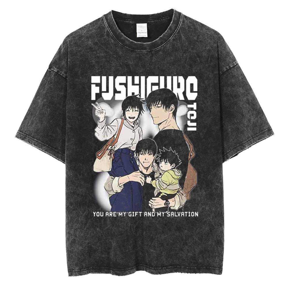 Anime Jujutsu Kaisen Print T Shirt Men Summer Zenin Maki Streetwear Tshirt Oversized Vintage Washed Short Sleeve Casual Tshirt