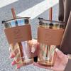 401 мл-500 мл High Beauty Wind Bamboo Glass Cup Summer Straw Large Capacity Womens straw Cup