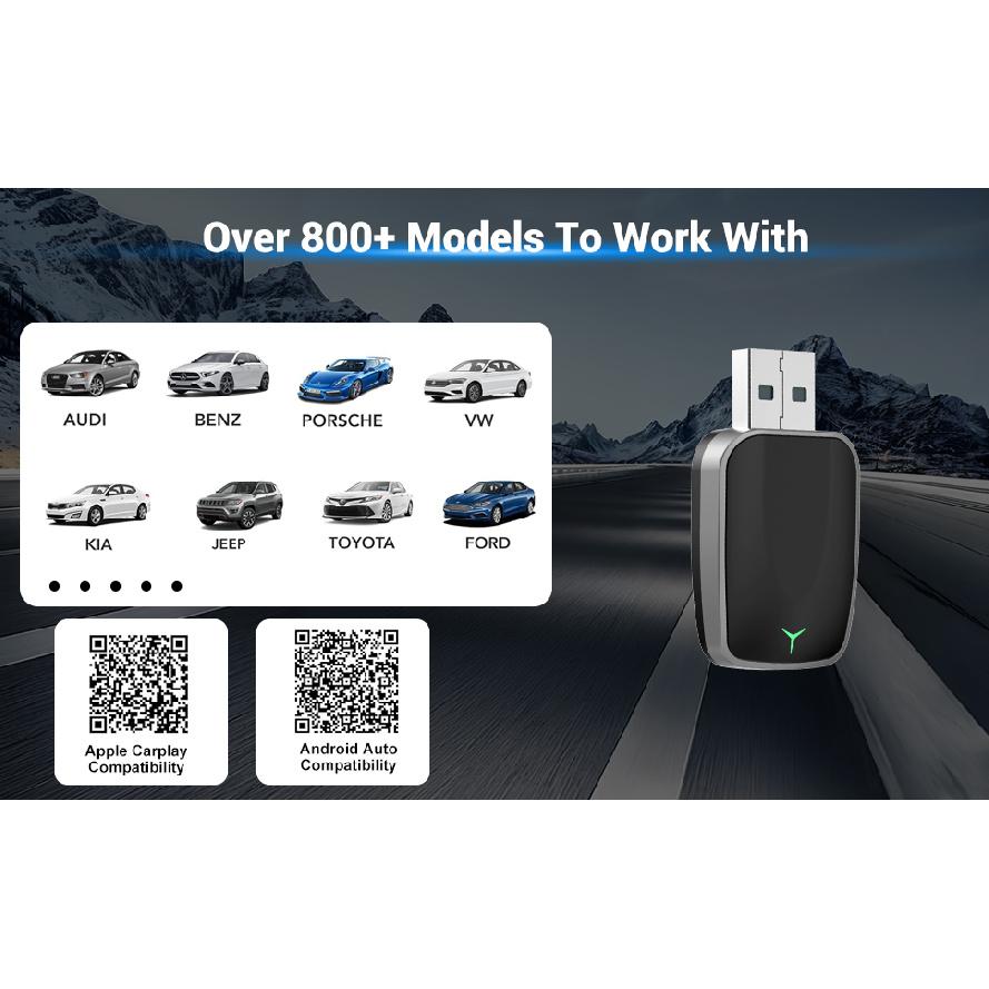 Мини-адаптер CarPlay и Android Auto без проводов – Dongle Plug & Play, Преобразует проводное подключение в беспроводное, USB-A/C, Совместим с автомобилями 2016+