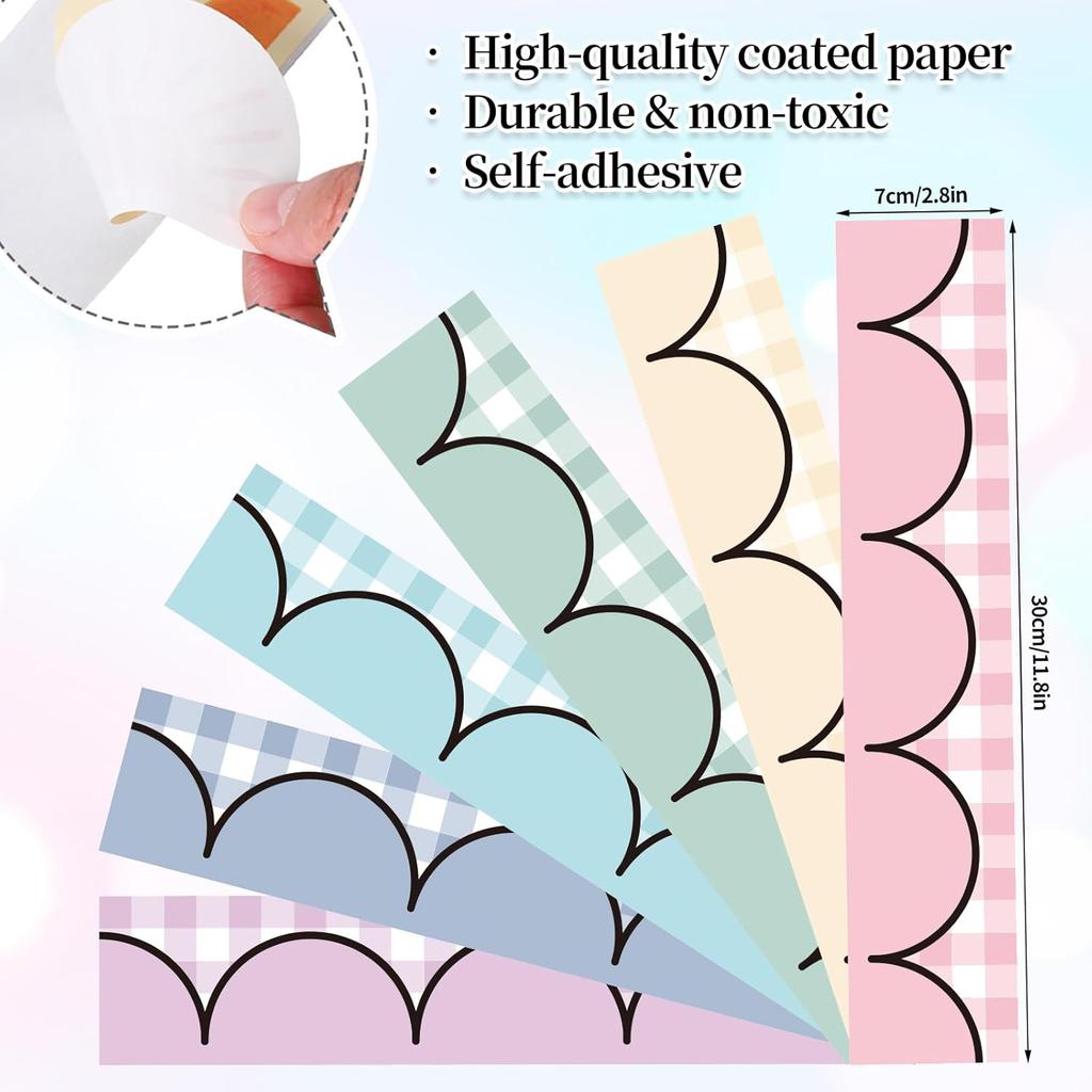 70.9Ft Back to School Pastel Plaid Bulletin Board Borders Colorful Gingham Self-Adhesive Border Trim Sticker Decals for Home Classroom One Silly