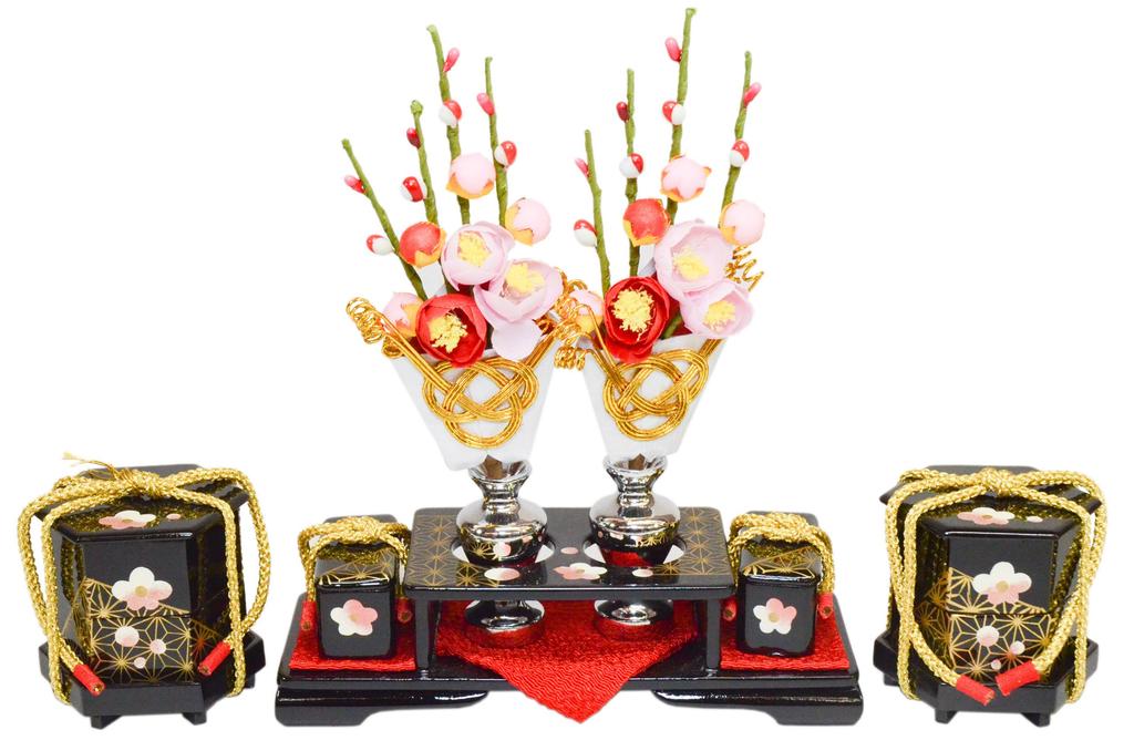 Переднее украшение, Джухо, узор из конопли и цветущей сливы, черное лаковое покрытие (Аксессуары для кукол Хина/Санпо) (размер 25)…