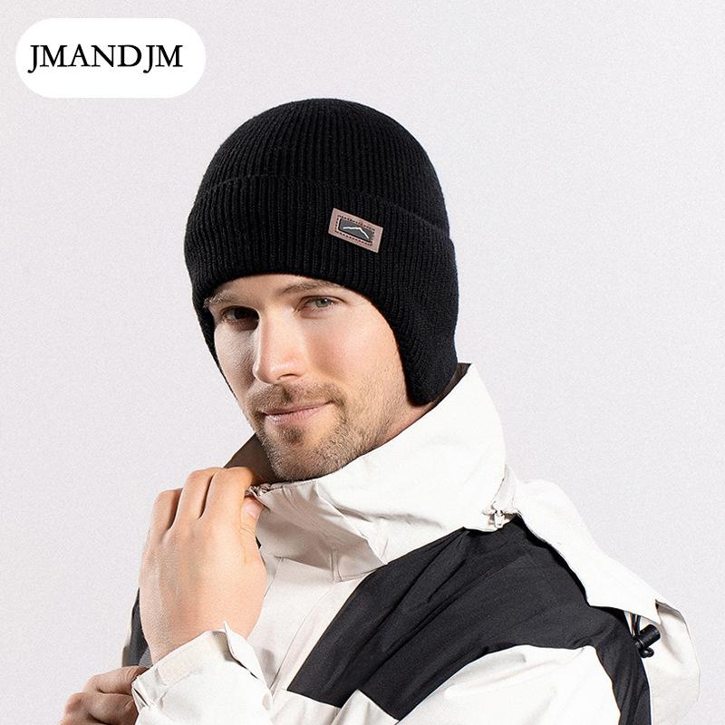 Зимняя теплая вязаная шерстяная шапка флисовая холодная шапка мужская для езды на велосипеде защита ушей головной убор