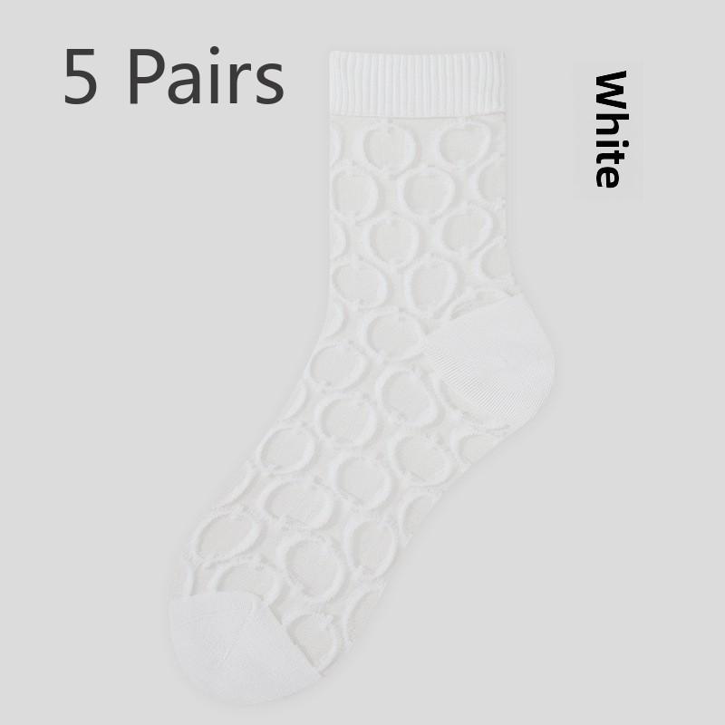 5 Pairs Girls Small Fresh Ring Glass Stockings Children's Summer Hollow Hollow Mesh Breathable Crystal Pile Socks