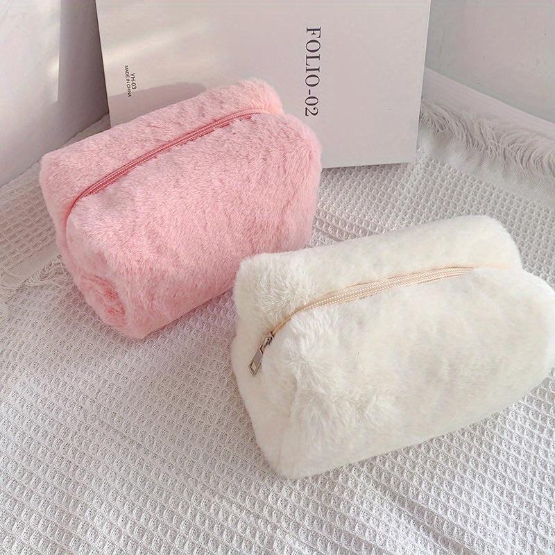 Cute Fluffy Cosmetic Bag Travel Makeup Storage Case for Girls Macaroon Color Sweet Pencil Pouch Women Zipper Toiletries Bags