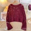 Женский вязаный топ с 3D цветочным кружевом, весенне-осенняя одежда, носимый крючком кружевной кардиган, кроп-топ с длинным рукавом