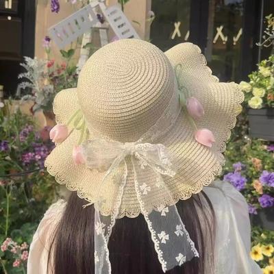 Летняя соломенная шляпа от солнца с кружевом для девочки женская новая летняя соломенная шляпа защита от солнца морской пляж фото