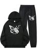 Butterfly Print Men's Hoodie Set with Adjustable Drawstring and Pockets; Includes A Matching Hoodie and Trousers.