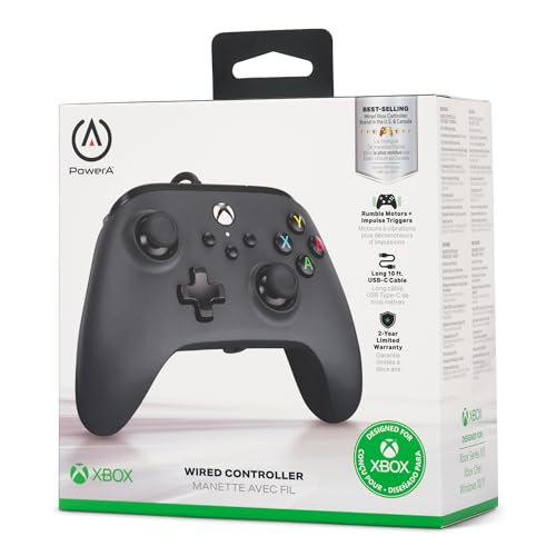 [2 Year Warranty] PowerA Wired Controller Xbox Series X|S Xbox One PC for Windows 10/11 (Official Licensed) 1519265-01 Black Double Vibration Function