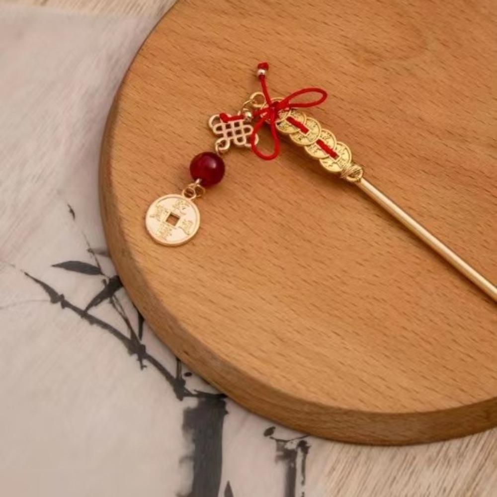 Antique New Year Hairpin Copper Coin Hanfu Hair Fork Vintage Ancient Hair Stick Jewelry