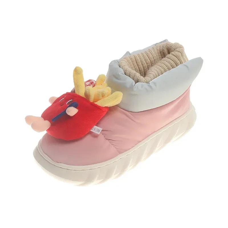Fashion Hamburg Fries Women Snowy Boots New Winter Korean Edition Plush Thermal Comfort Cotton Shoes Outdoor Flat Casual Soft Shoes