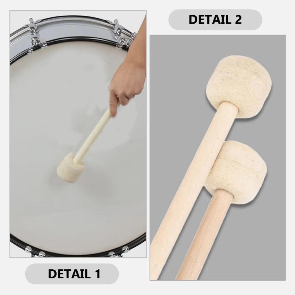 1pc Band Performances Drum Sticks Wool Felt Head Wooden Drum Hammer Musical Instrument