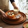 Imitation Wood Grain Tray Round Plastic Tray Dinner Tray Tea Tray Household Water Cup Storage Tray Cake Tray Fruit Tray