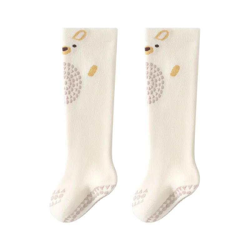 Мультяшные носки до середины икры с изображением животных, противоскользящие носки для малышей, зимние утолщенные теплые гольфы выше икры