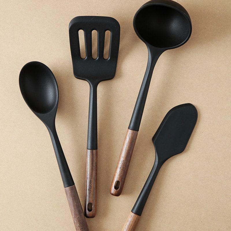 Katewaltz Easysilly Lunoa Stir-frying Spoon with Wood Handle Silicone Cooking Utensils