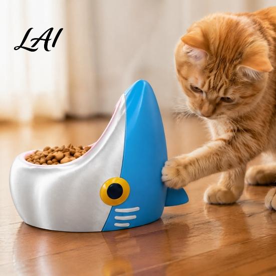 Cute Shark Shaped Feeder Pet Bowl 3D Printed Cat with Detachable Bite-resistant Non-toxic Material Inner Anti-slip Base Fun Food Dish for Dogs Cats