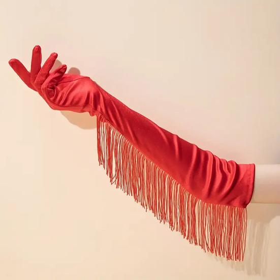 Fringed Elbow Gloves 17.7" Vintage Long Opera Pageant Gloves 1920s Bridal Gloves for Halloween Costume Party Wedding Accessories