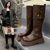 Belt Buckle Boots Women's Autumn and Winter New Retro Maillard Heightening British Platform Knight Boots