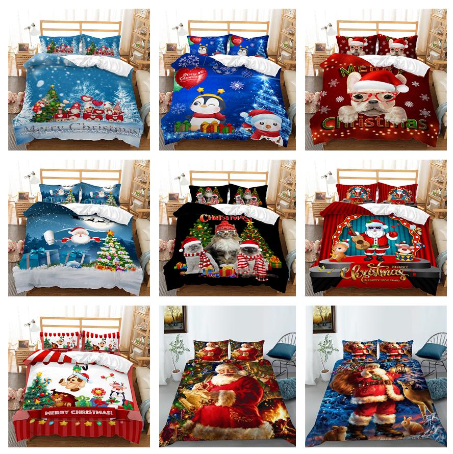 3D комплект постельного белья Санта-Клауса Новогодний пододеяльник 2/3 Рождественское постельное белье AU210 * 210 Полный размер Рождественская атмосфера украшение
