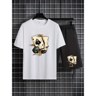 Летний комплект для активного отдыха для мужчин Dice Spade, удобная повседневная футболка с круглым вырезом, свободные короткие мужские модные спортивные летние детские комплекты